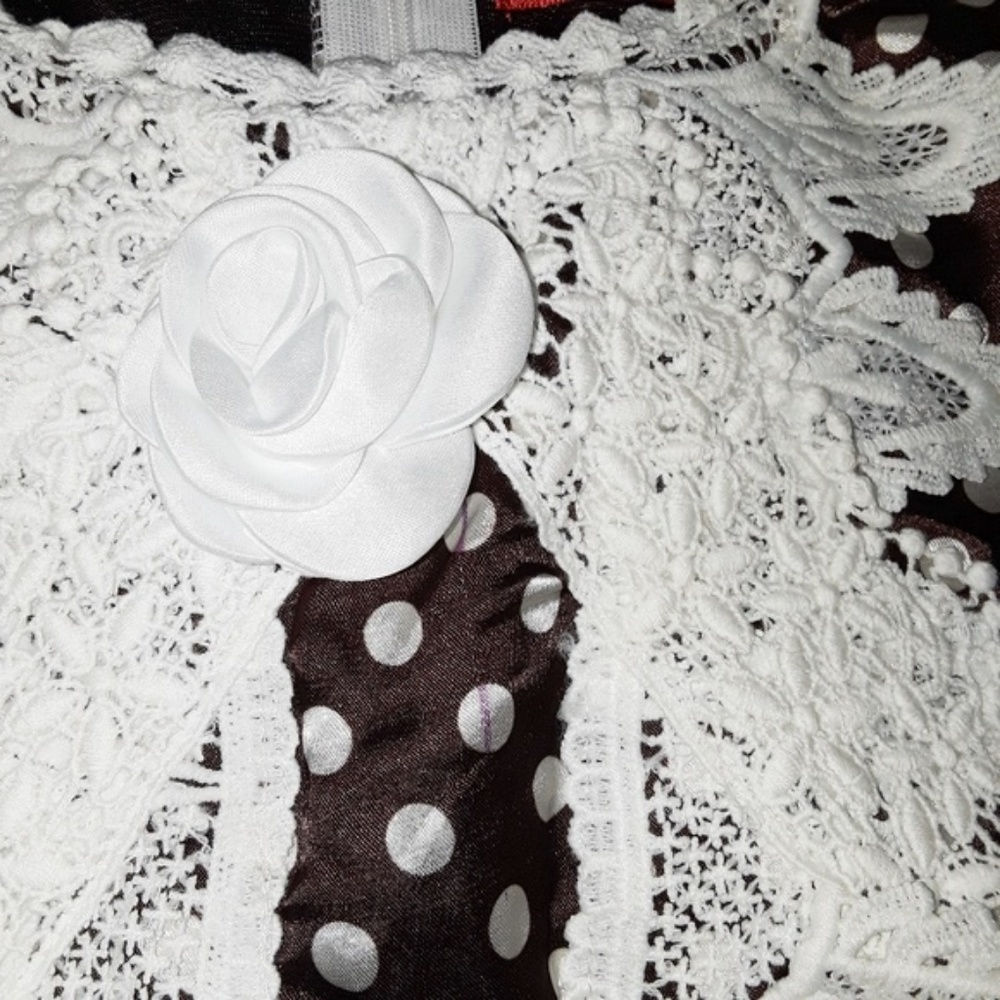 PinUp Satin Brown White Polka Dot Rockabilly Dress - Picture 5 of 8